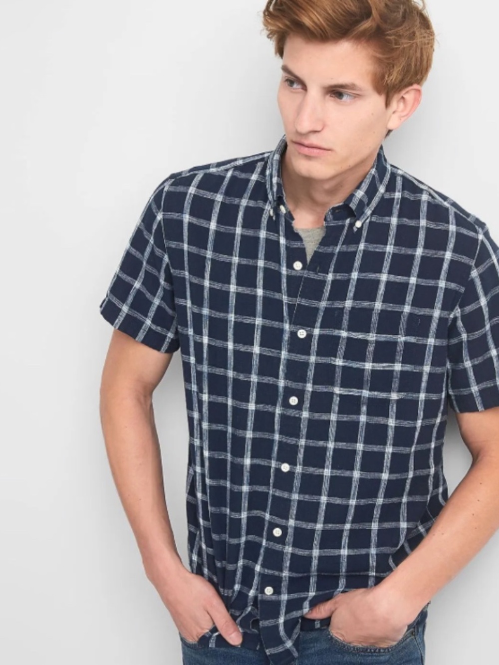 Men's Gap Short Sleeved Cotton Button Collared Shirt | Size L